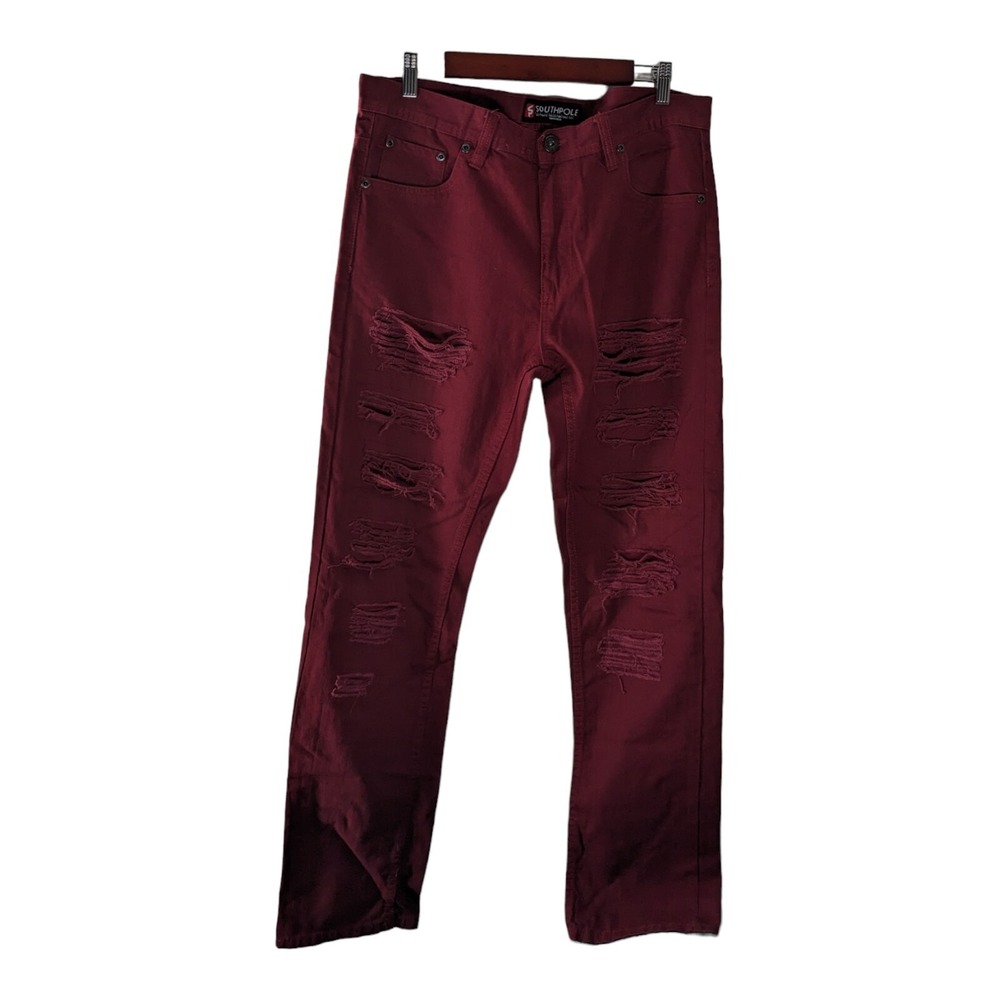 Southpole Men's Size 34x34 Burgundy Rock Style Distressed Denim Jeans - Picture 2 of 8